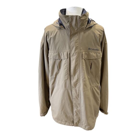 Columbia Dr. Downpour Jacket Men’s Size XL Brown Hooded Rain Outdoor - Picture 1 of 16